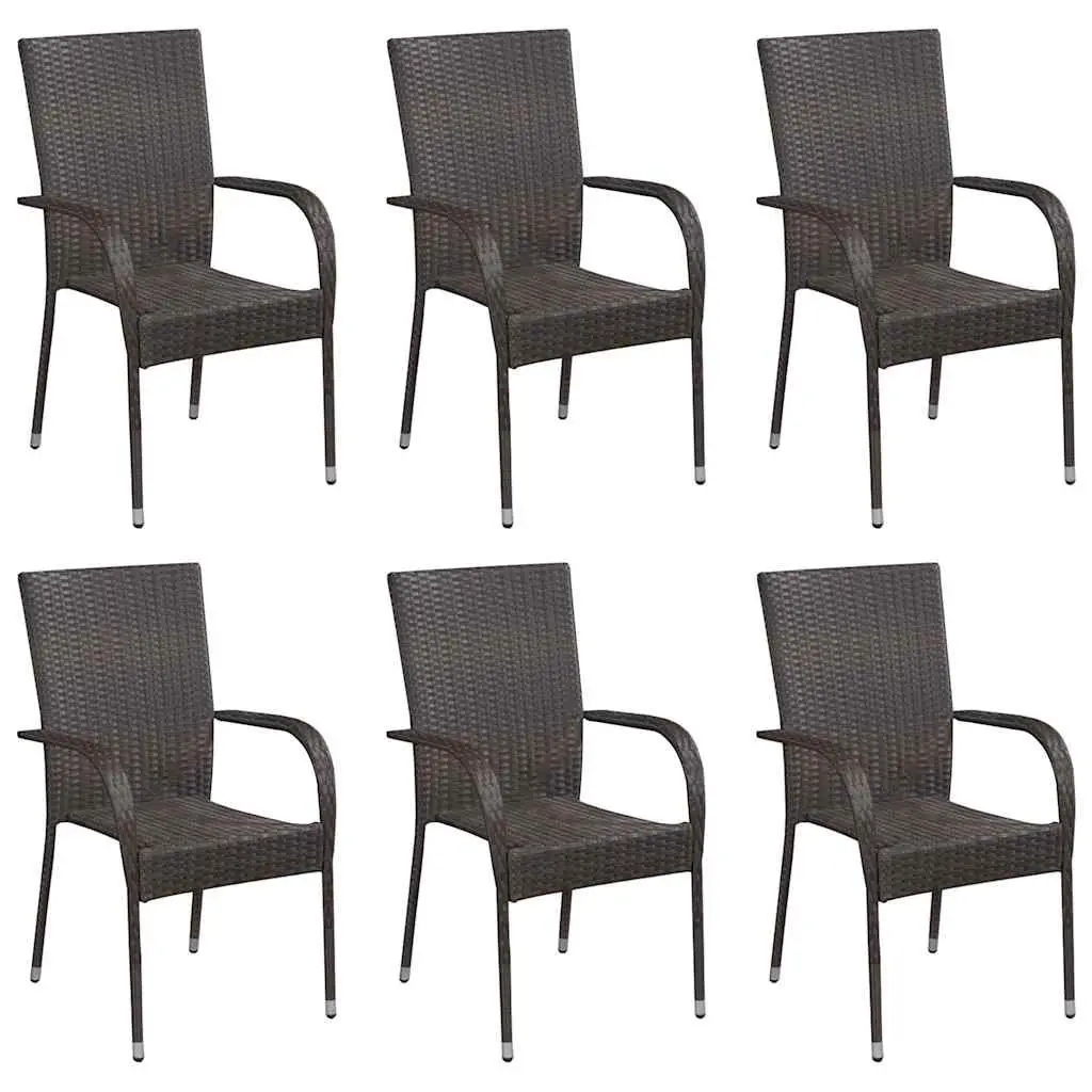Garden Dining Set Brown 7 Piece Outdoor Table Chairs Solid Acacia Wood Steel Frame Weather-Resistant PE Rattan
