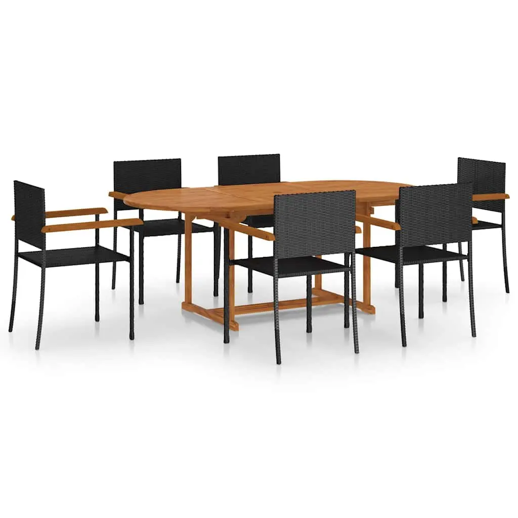 Garden Dining Set 7 Piece Outdoor Furniture Black Rattan Chairs Table Patio
