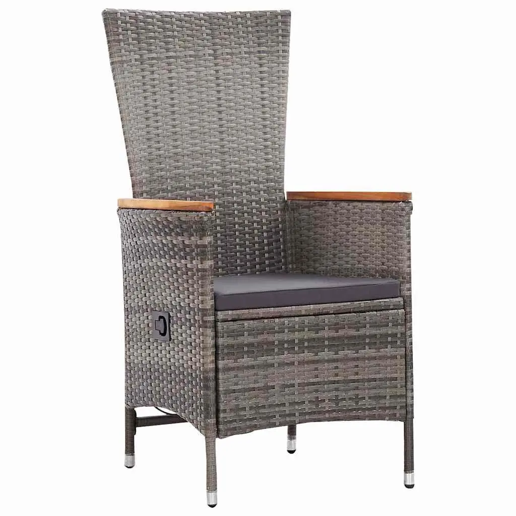 Garden Dining Set Grey 7 Piece Outdoor Furniture Solid Acacia Wood Steel Frame Weather Resistant PE Rattan Reclining Backrest Padded Cushions
