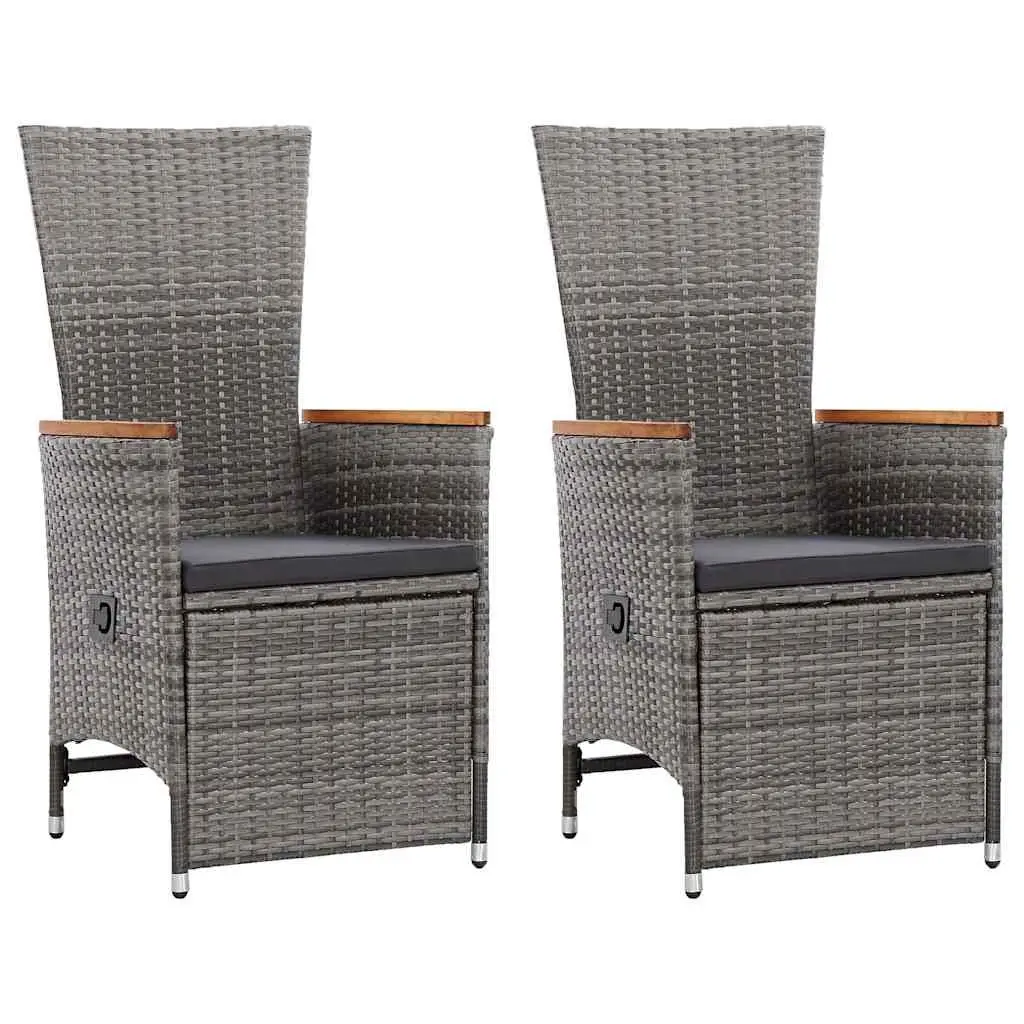 Garden Dining Set Grey 7 Piece Outdoor Furniture Solid Acacia Wood Steel Frame Weather Resistant PE Rattan Reclining Backrest Padded Cushions