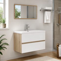 Compact Bathroom Set with Sink Cabinet, Basin, and Mirror