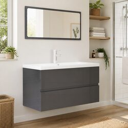 Grey Bathroom Furniture with Sink, Mirror & Storage