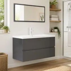 Grey Bathroom Furniture with Sink, Mirror & Storage