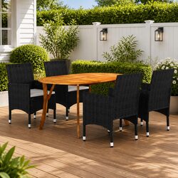 Garden Dining Set 5 Piece Outdoor Furniture Black Table Chairs Rattan Cushioned