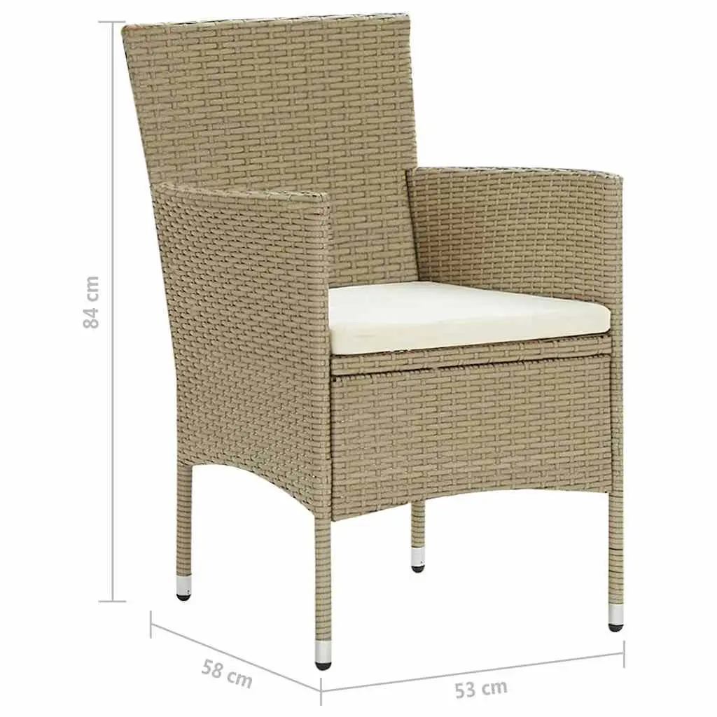 Garden Dining Set 5 Piece Outdoor Table Chairs Beige Rattan Cushioned