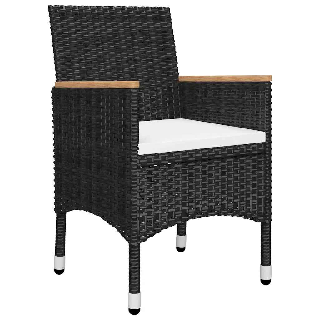 Garden Dining Set Black 5 Piece Outdoor Table Chairs Acacia Wood Steel Frame PE Rattan Padded Cushions
