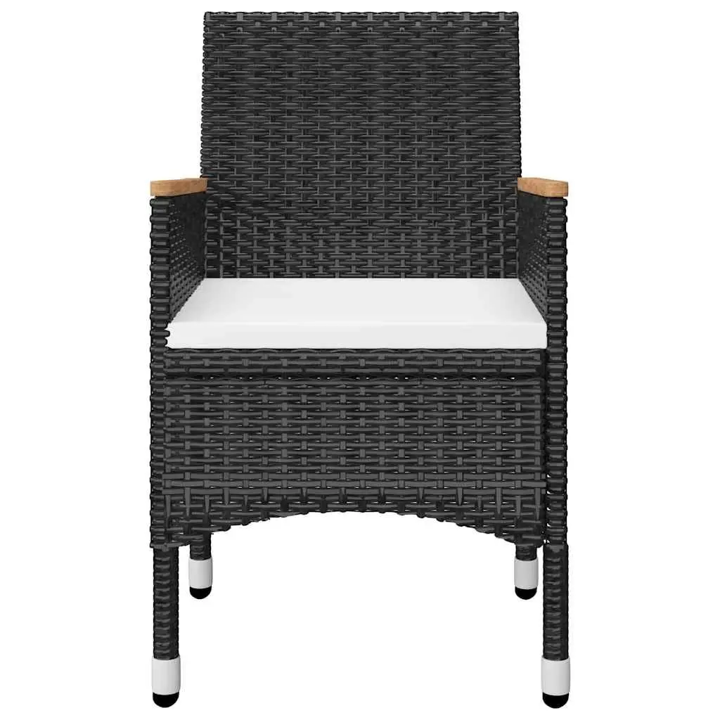 Garden Dining Set Black 5 Piece Outdoor Table Chairs Acacia Wood Steel Frame PE Rattan Padded Cushions