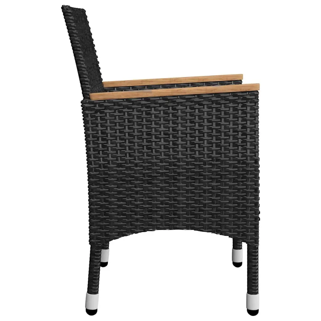 Garden Dining Set Black 5 Piece Outdoor Table Chairs Acacia Wood Steel Frame PE Rattan Padded Cushions