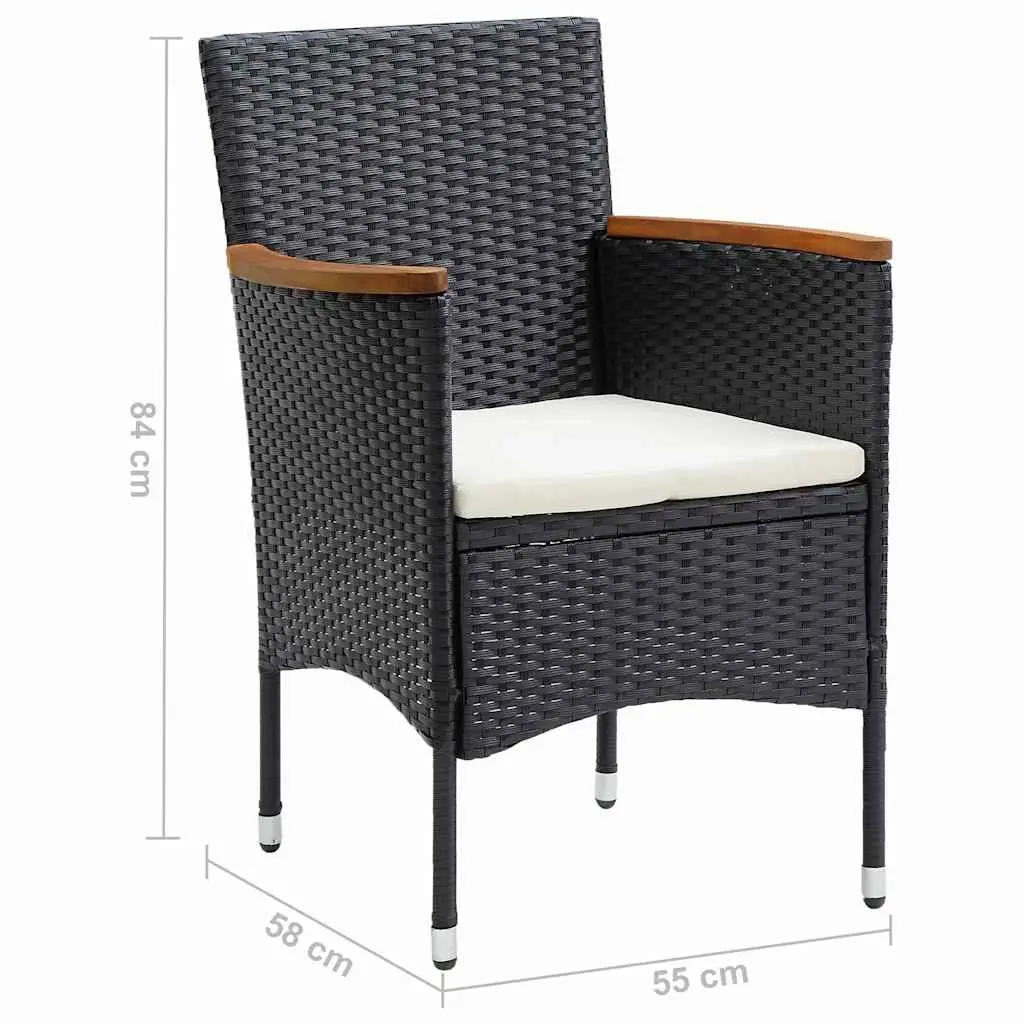 Garden Dining Set Black 5 Piece Outdoor Table Chairs Acacia Wood Steel Frame PE Rattan Padded Cushions