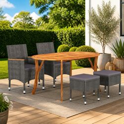 5-Piece Garden Dining Set: Grey Wood and Rattan