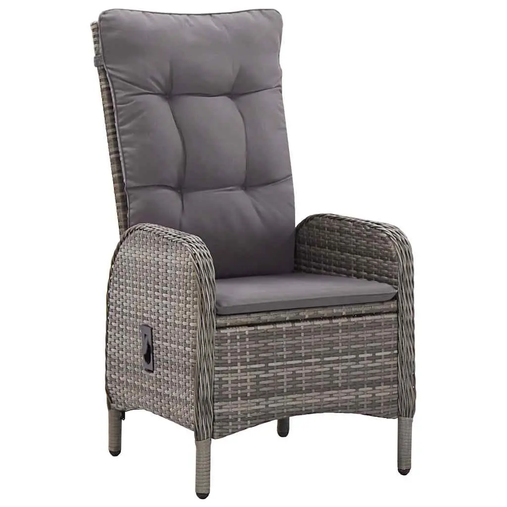 5 Piece Garden Dining Set Grey Rattan Steel Frame Acacia Wood Table Padded Cushions