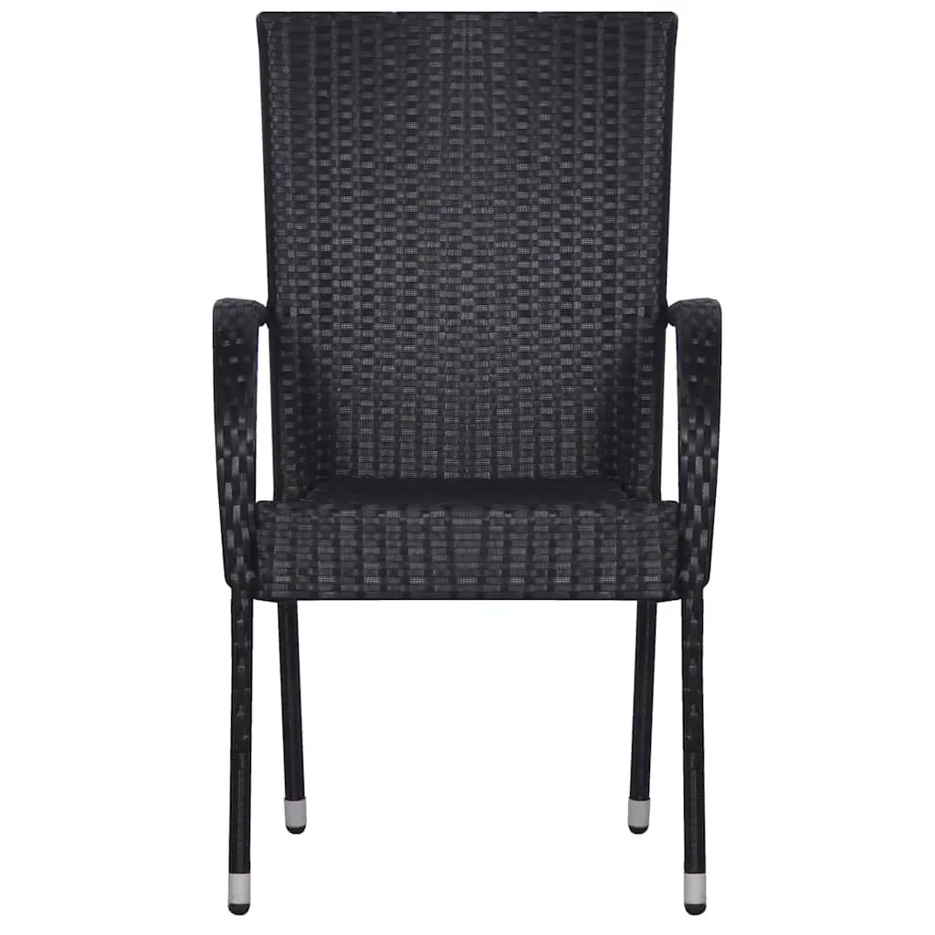 Garden Dining Set 5 Piece Outdoor Table Chairs Black Acacia Wood PE Rattan