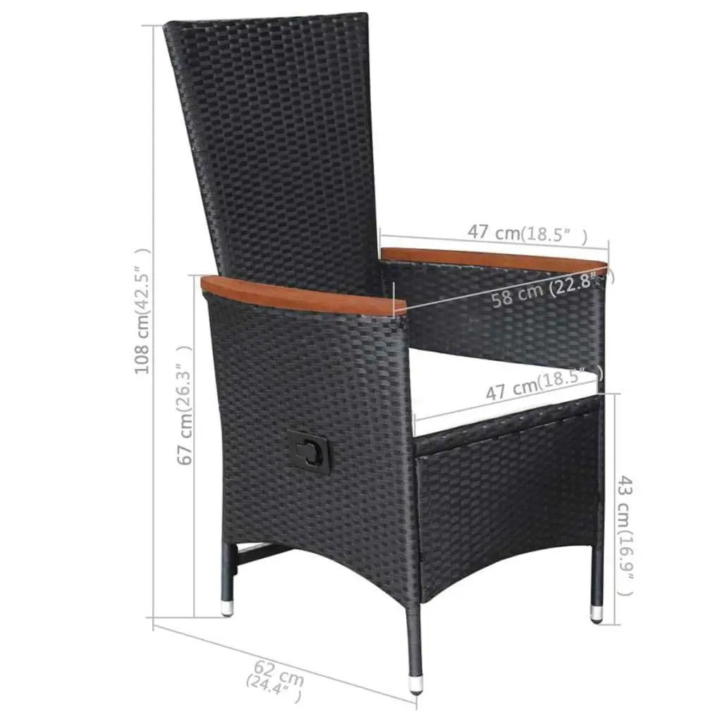 Garden Dining Set Black 5 Piece Outdoor Table Chairs Acacia Wood Rattan
