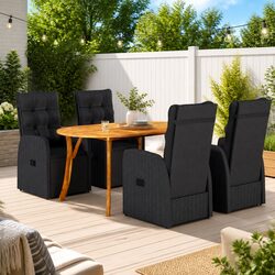 5-Piece Garden Dining Set: Acacia Table and Rattan Chairs