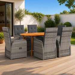 Garden Dining Set 7 Piece Outdoor Table Chairs Grey Rattan Cushioned Furniture