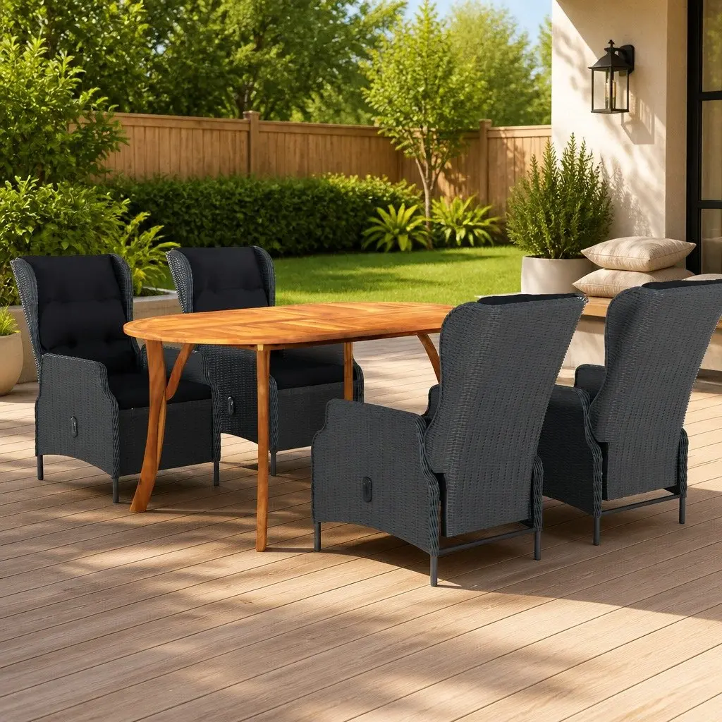 Garden Dining Set Grey 5 Piece Outdoor Table Chair Rattan Padded Cushions