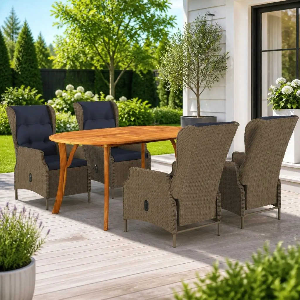 Garden Dining Set Brown 5 Piece Outdoor Table and Chairs with Cushions