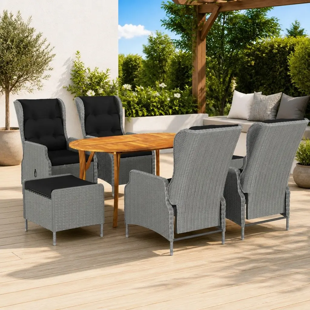 Garden Dining Set 7 Piece Outdoor Table Chairs Grey Patio Furniture Rattan