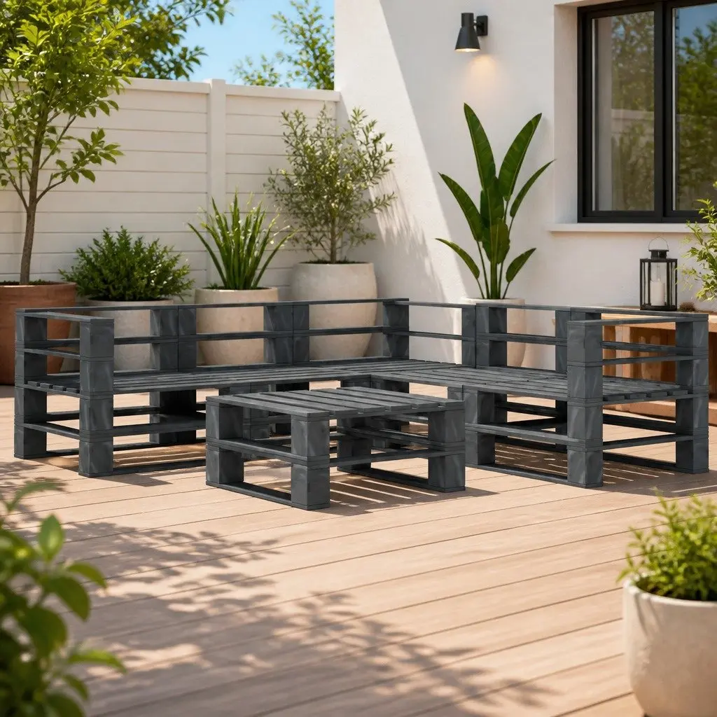 Garden Pallet Lounge Set Grey 6 Piece Outdoor Furniture Wooden Sofa Coffee Table