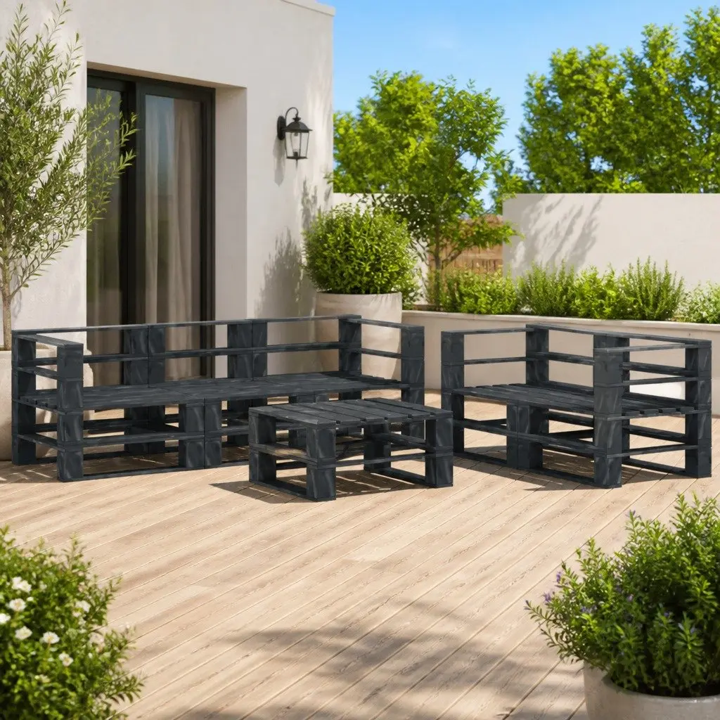 Garden Pallet Lounge Set 6 Piece Outdoor Furniture Grey Wood Sofa Coffee Table