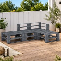 Concise 4 Piece Grey Pallet Lounge Set for Comfort