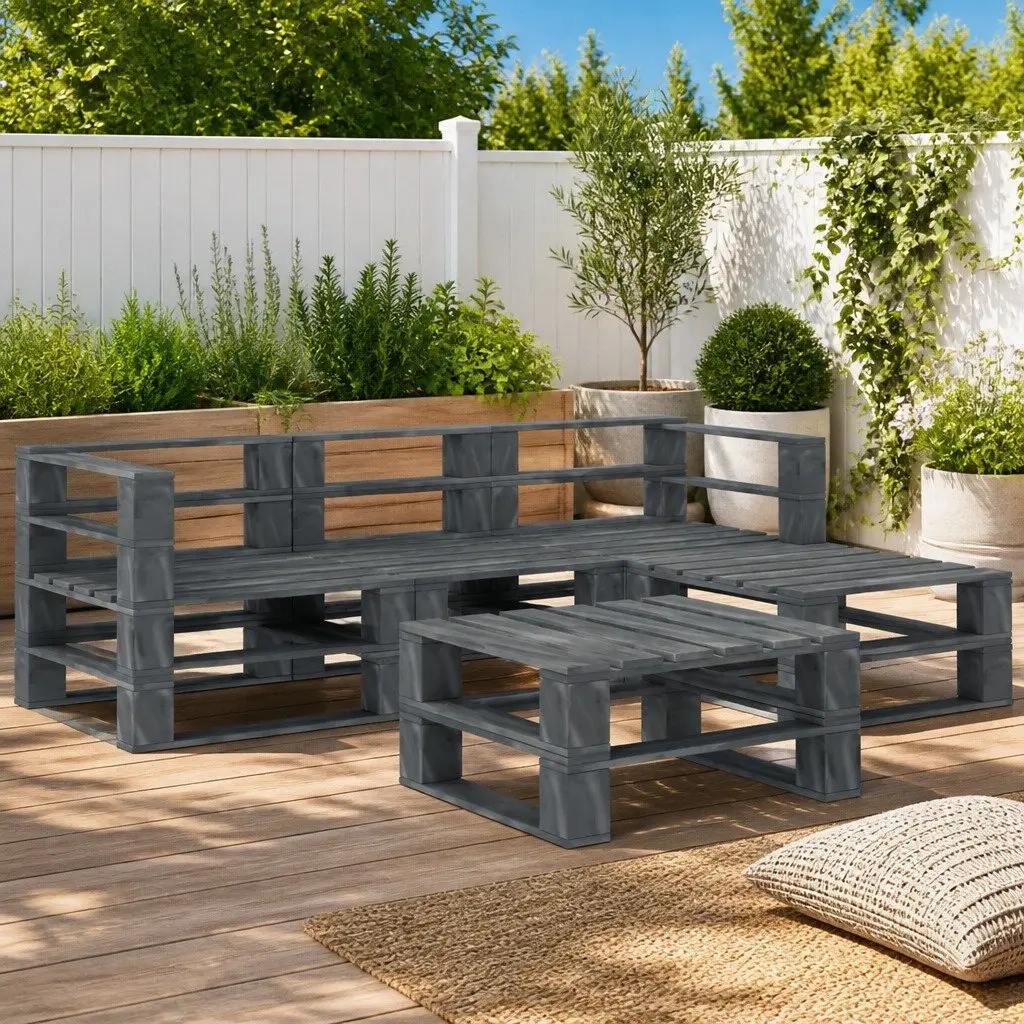 Garden Pallet Lounge Set 5 Piece Outdoor Furniture Sofa Coffee Table Grey Wood