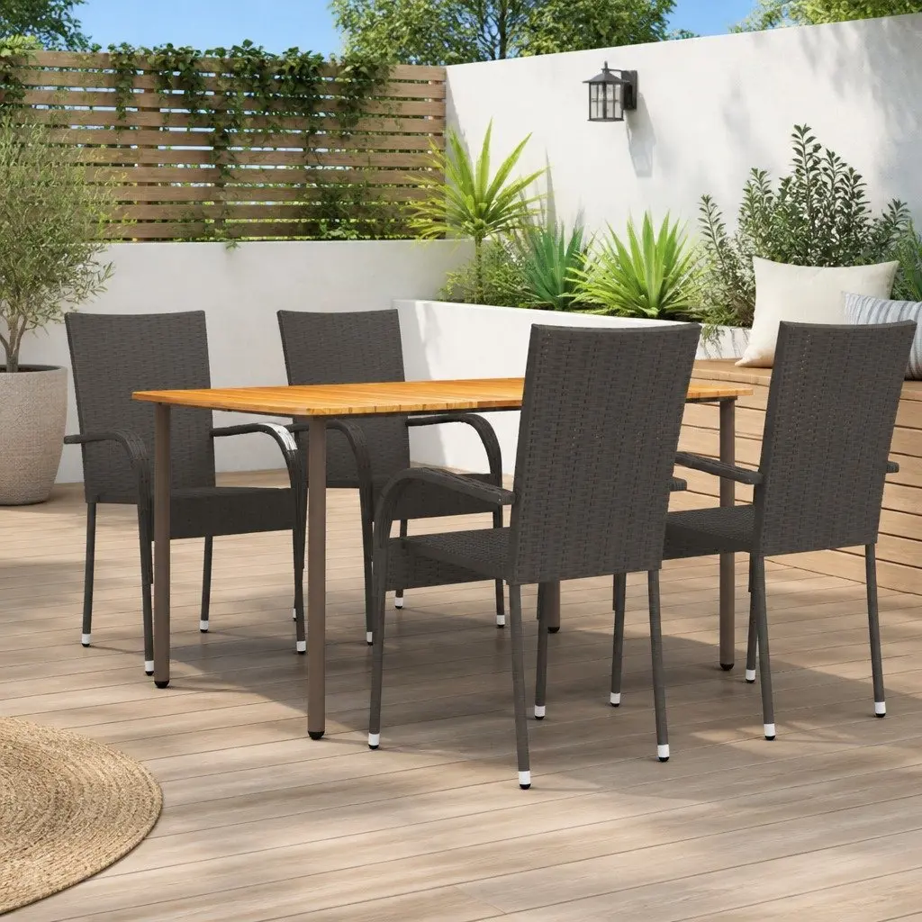 Garden Dining Set 5 Piece Outdoor Furniture Table Chairs Poly Rattan Brown