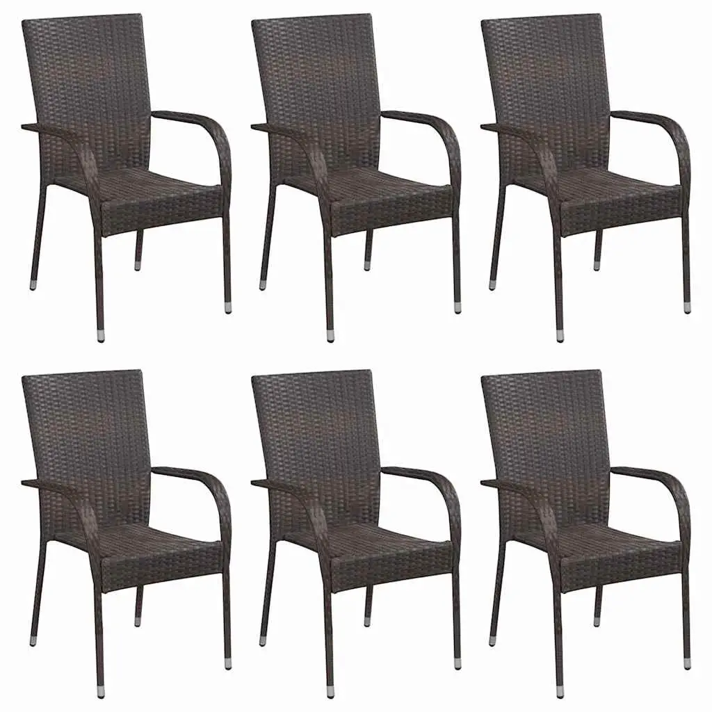 7 Piece Garden Dining Set Brown Outdoor Furniture Acacia Wood Table Steel Frame PE Rattan Chairs