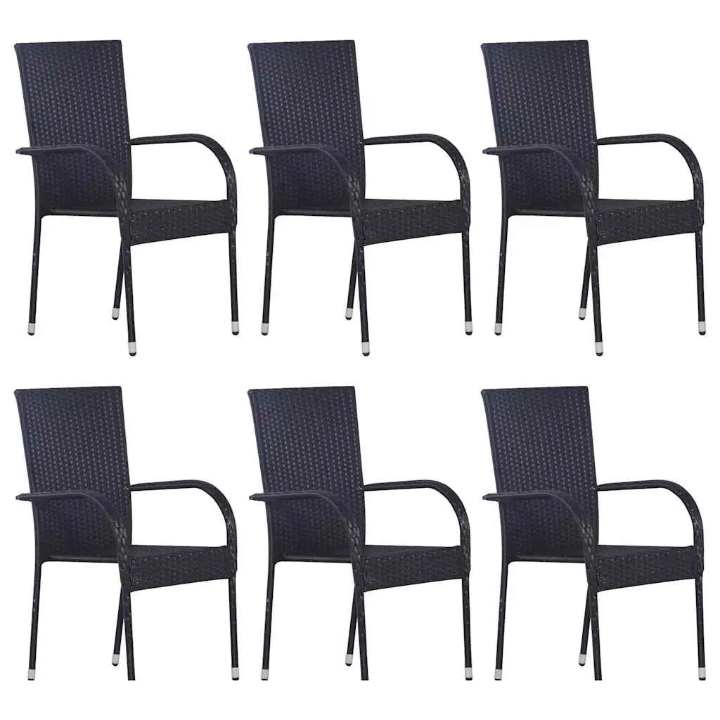 Outdoor Dining Set Black 7 Piece Garden Furniture Durable Steel Frame Weather Resistant PE Rattan