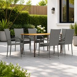 7 Piece Garden Dining Set: Quality Acacia Wood and Rattan Chairs