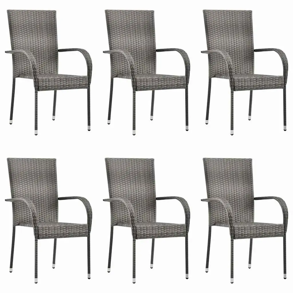 7 Piece Garden Dining Set Grey Outdoor PE Rattan Steel Frame Acacia Wood Table Chairs