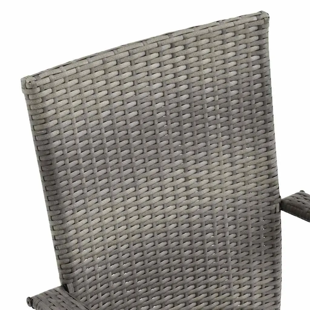 7 Piece Garden Dining Set Grey Outdoor PE Rattan Steel Frame Acacia Wood Table Chairs