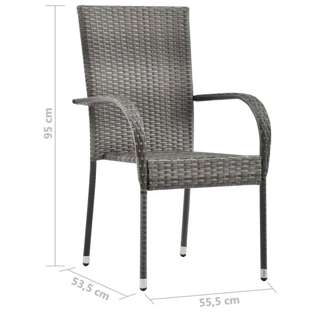 7 Piece Garden Dining Set Grey Outdoor PE Rattan Steel Frame Acacia Wood Table Chairs