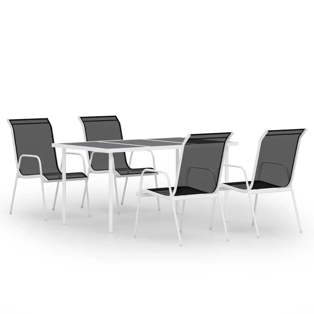 5 Piece Outdoor Dining Set Black Steel Frame Stackable Chairs Table