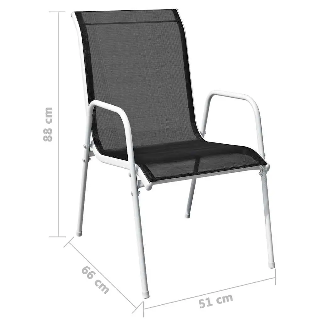 5 Piece Outdoor Dining Set Black Steel Frame Stackable Chairs Table