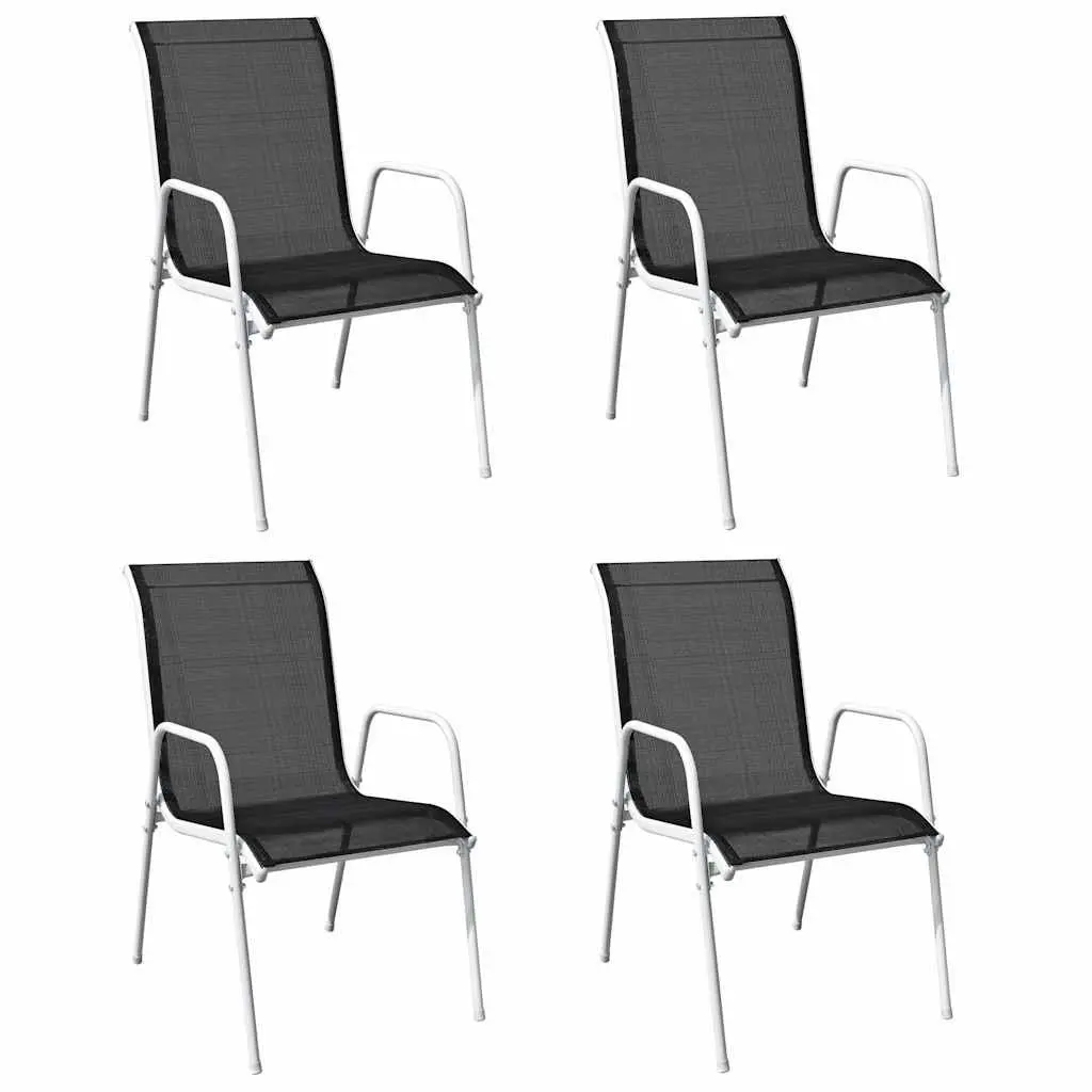 5 Piece Outdoor Dining Set Black Steel Frame Stackable Chairs Table