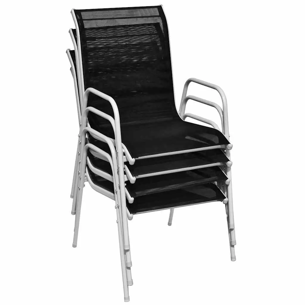 5 Piece Outdoor Dining Set Black Steel Frame Stackable Chairs Table