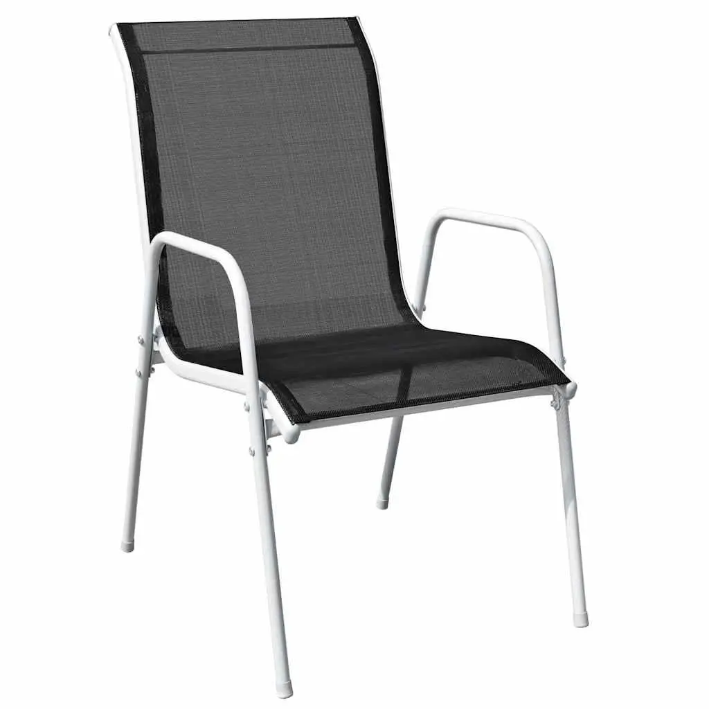 5 Piece Outdoor Dining Set Black Steel Frame Stackable Chairs Table