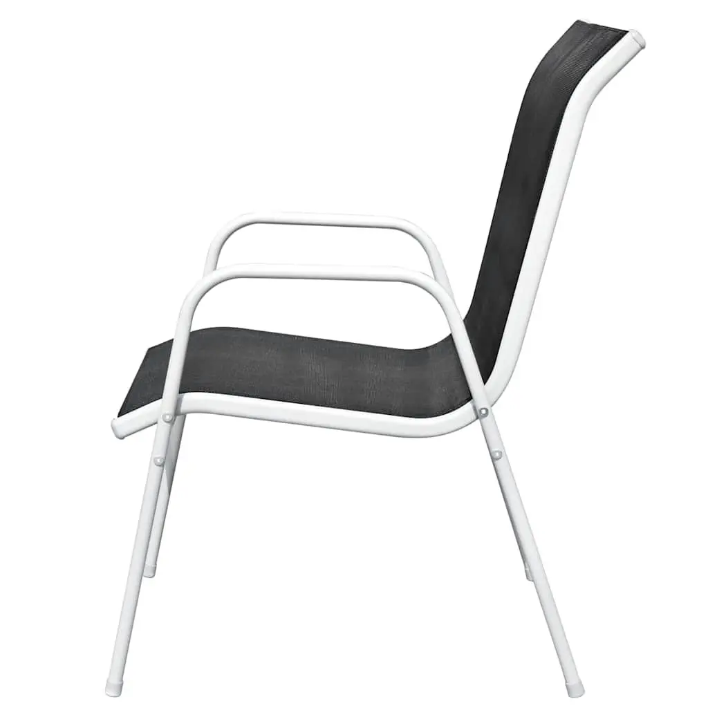 5 Piece Outdoor Dining Set Black Steel Frame Stackable Chairs Table
