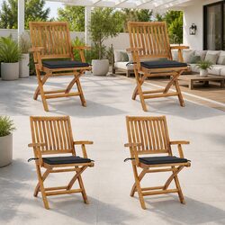 Compact Folding Garden Chairs with Cushions - 4 pcs Set