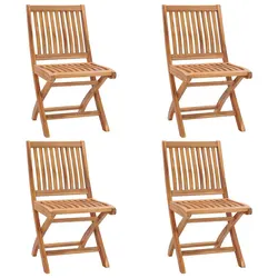 Compact Teak Wood Folding Chairs, 4-Piece Set