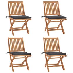 Set of 4 Folding Outdoor Chairs with Cushions - Teak Wood