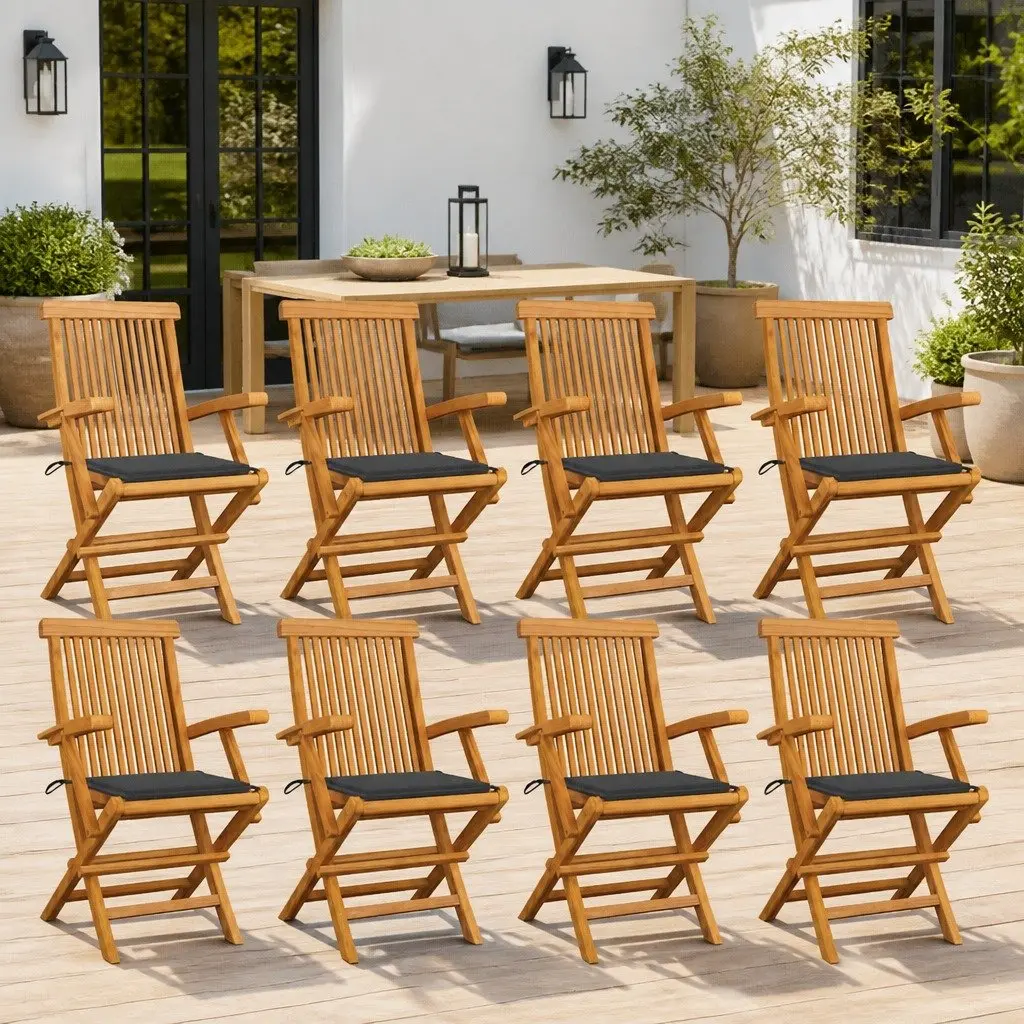 Outdoor Chairs Teak Wood Folding 8 Piece Set with Cushions
