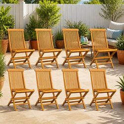 Outdoor Folding Garden Chairs Set 8 pcs Teak Wood Brown Patio Seating