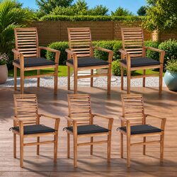 Outdoor Dining Chairs Set 6 pcs Teak Wood Slatted Design Stackable Garden