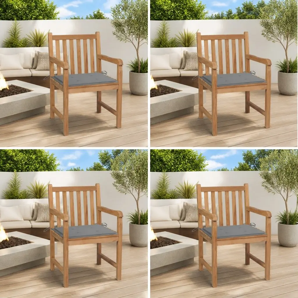Garden Chairs Grey Cushions 4 Piece Teak Wood Outdoor Patio Seating