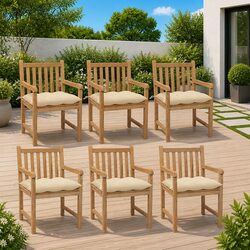 Garden Chairs Set 6 pcs Outdoor Seating with Cream White Cushions Wood Furniture
