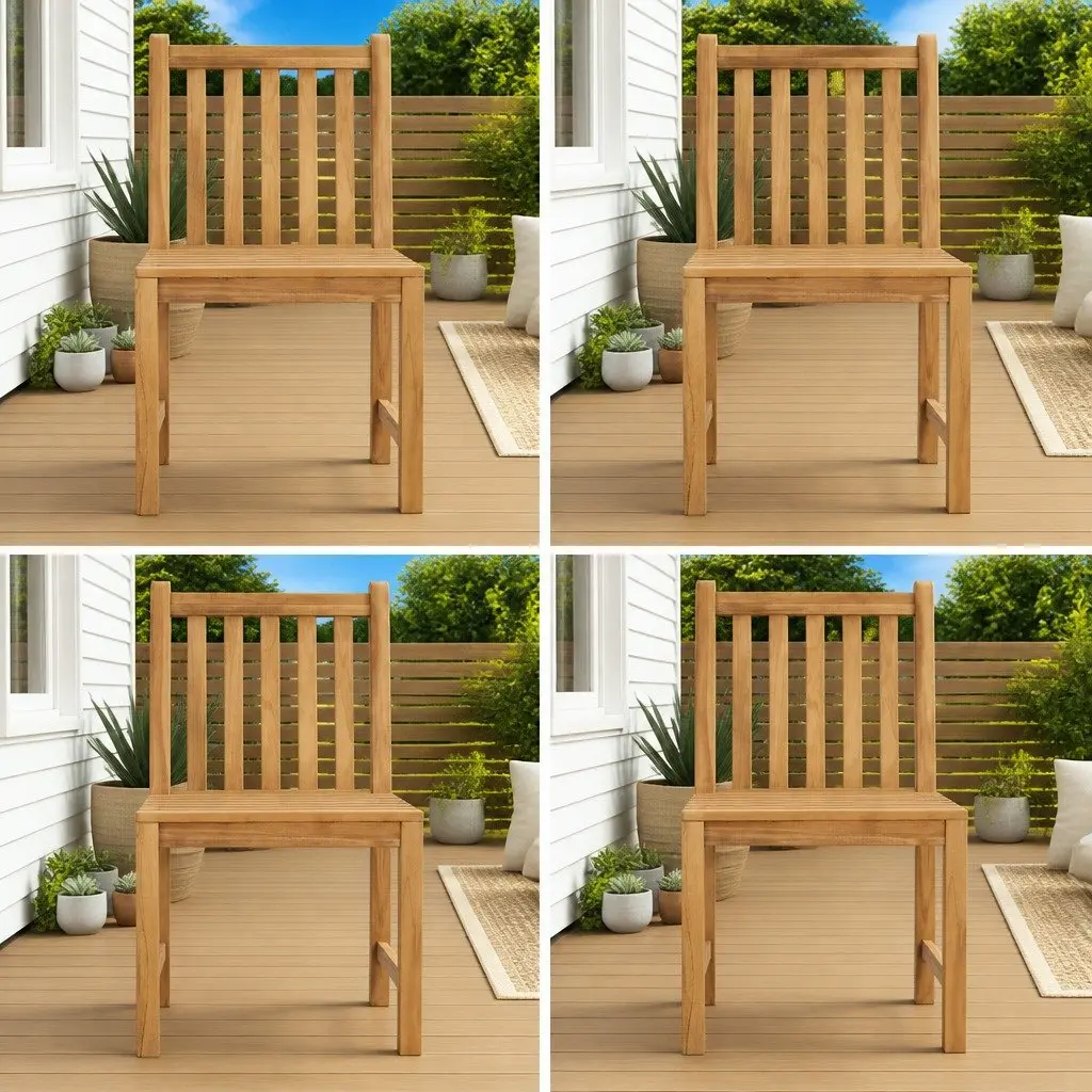 Outdoor Garden Chairs Brown Solid Teak Wood 4 Piece Weather Resistant Patio Seating Set