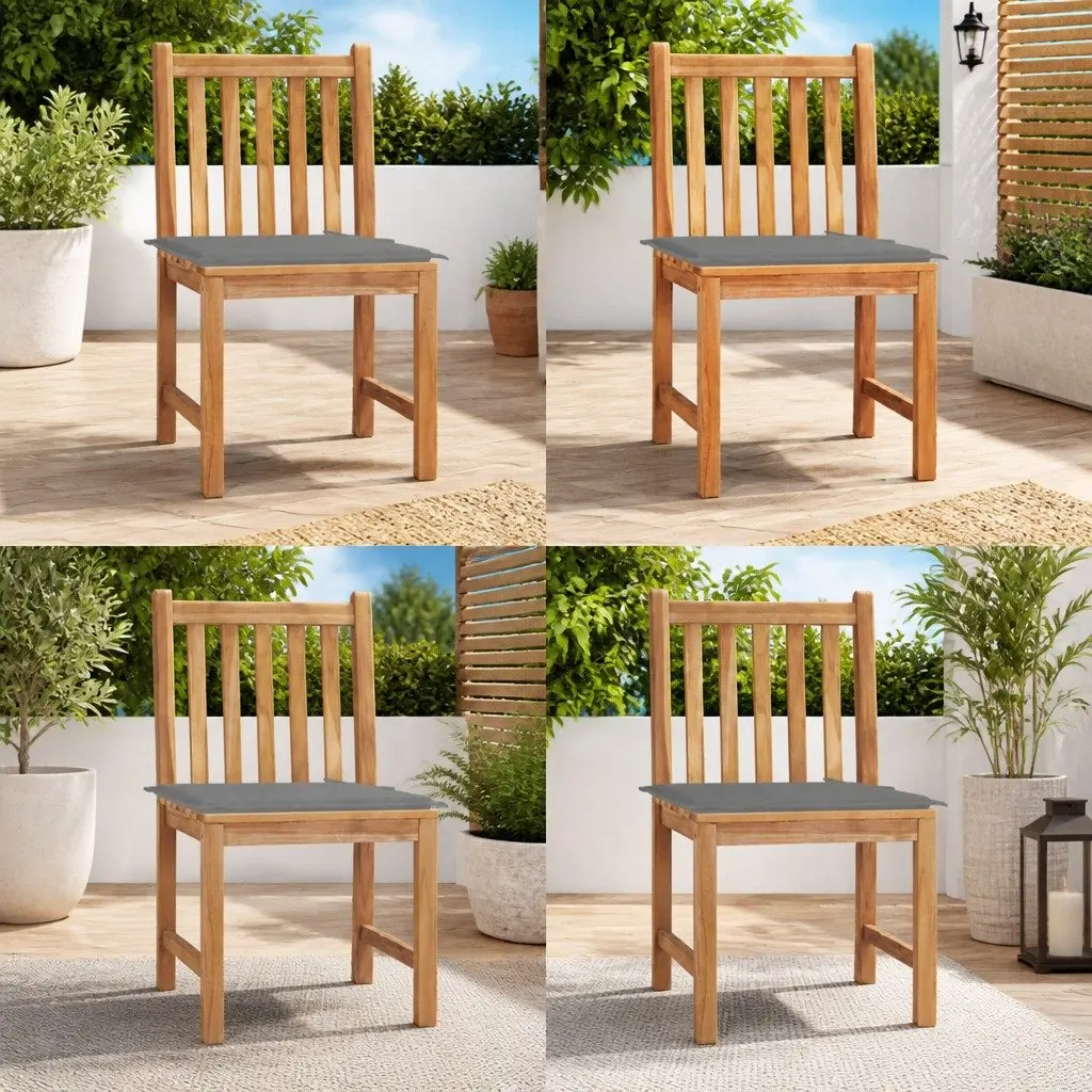 Outdoor Garden Chairs Set Grey 4 Piece Teak Wood with Cushions