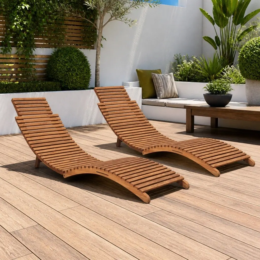 Folding Sun Lounger Brown Solid Teak Wood Adjustable Backrest Outdoor Garden Patio Chair